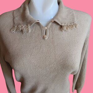 Small Vintage Sweater 60's Helen Harper Beige Pullover Tassel Collar Acrylic